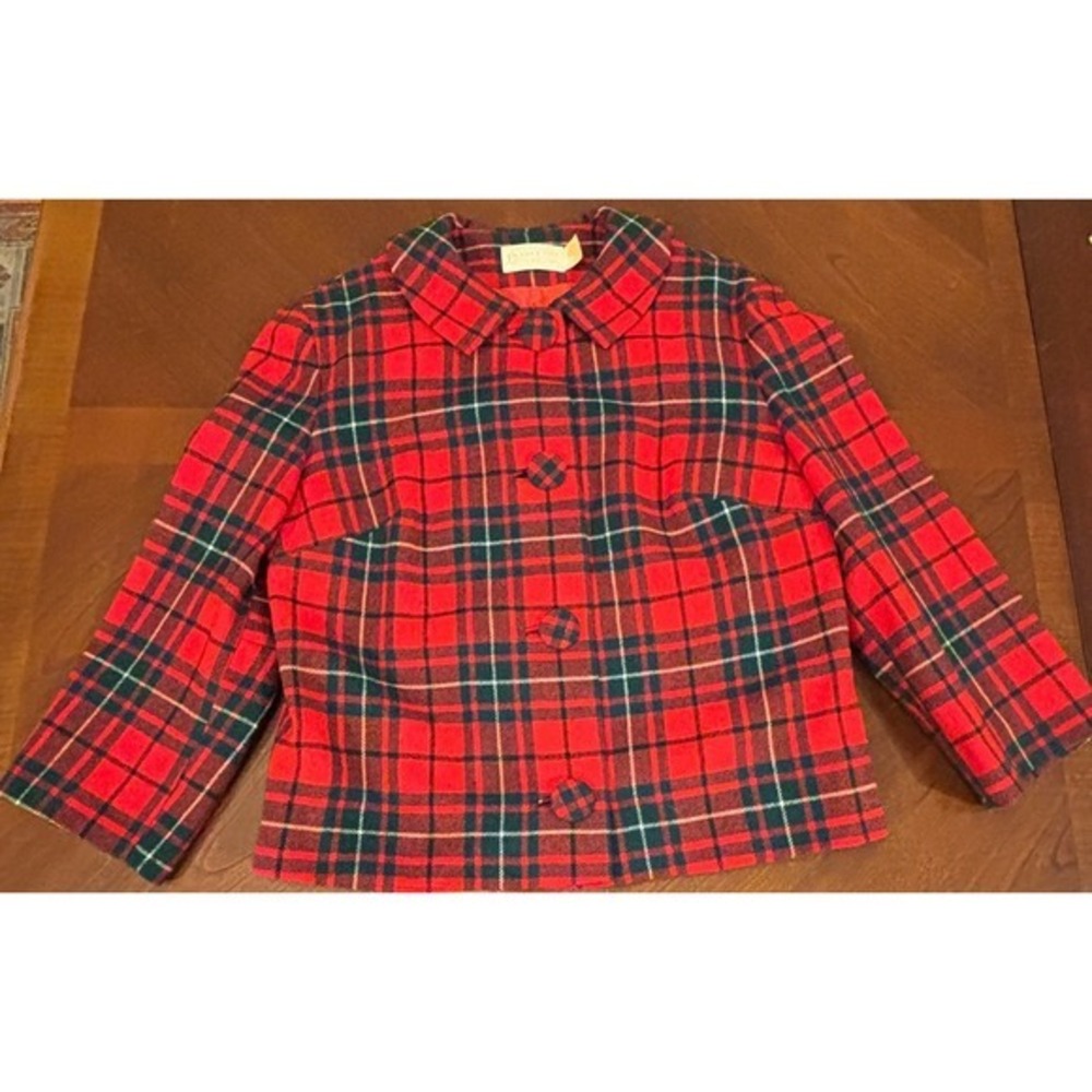 Vintage Pendleton Blazer Womens Red Green Tartan‎ Plaid Wool Size 8